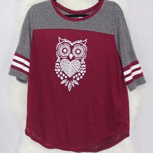 Women's No Boundaries Owl T-Shirt Maroon/Gray 2XL